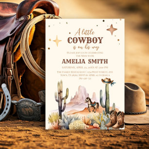 Eine kleine Cowboy-Western-Junge-Braun-Baby-Party Einladung
