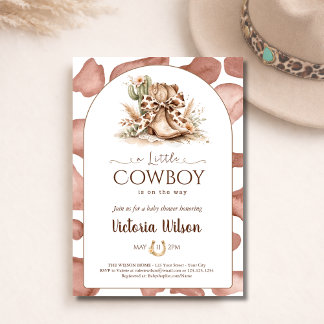 Eine kleine Cowboy-Western-Kuh-Druck-Baby-Party fü Einladung