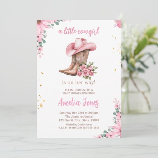 Eine kleine Cowgirl Dusche Einladung (Stehend Vorderseite)