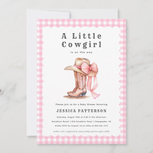 Eine kleine Cowgirl Pink Baby Dusche Einladung (Vorderseite)