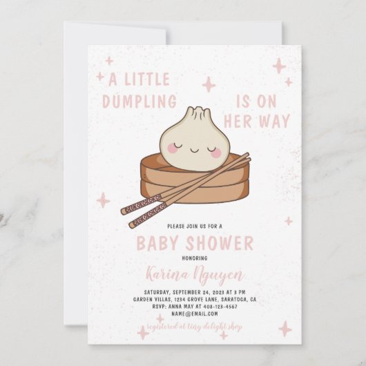 Eine kleine Dumpling ist auf dem Weg zur Babydusch Einladung (Vorderseite)