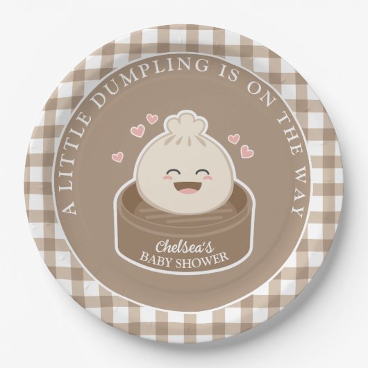 Eine kleine Dumpling ist auf dem Weg zur Babydusch Pappteller (Vorderseite)