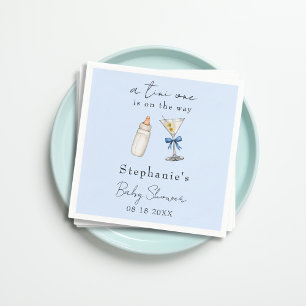 Eine kleine Eins ist auf dem Weg Blue Martini Baby Serviette