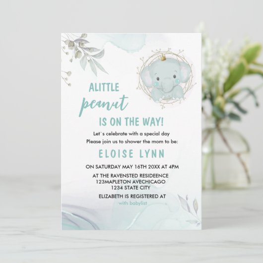 Eine kleine Elephant Boy Baby Dusche Einladung (Stehend Vorderseite)