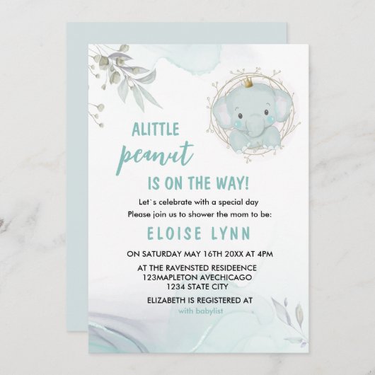 Eine kleine Elephant Boy Baby Dusche Einladung (Vorne/Hinten)