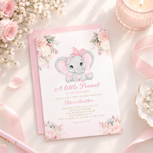 Eine kleine Erdnuss Floral Elefant Mädchen Baby Sh Einladung