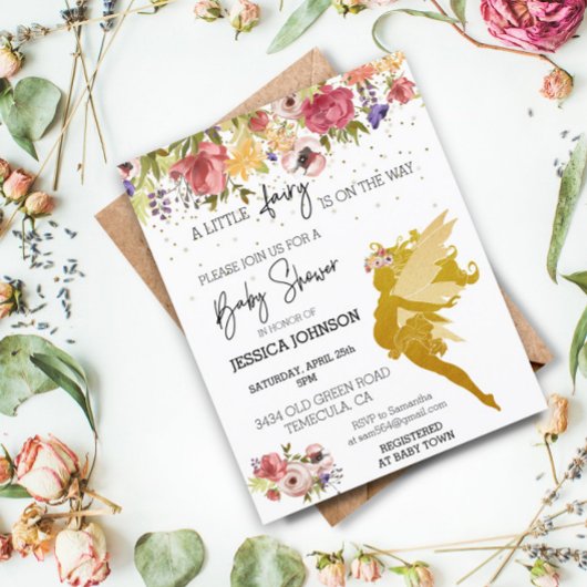 Eine kleine Fee ist auf dem Weg Baby Dusche Gold I