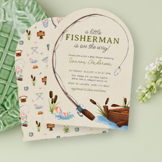 Eine kleine Fisherman Watercolor Script Baby Dusch Einladung