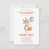 Eine kleine Fox 3. Geburtstagsparty Dankeskarte (Vorderseite)