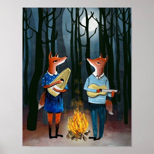 Eine Kleine Foxmusik - Niedliche Füchse spielen Mu Poster (Vorne)