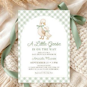 Eine kleine Gans-Sage-Grün-Gingham-Baby-Party Einladung