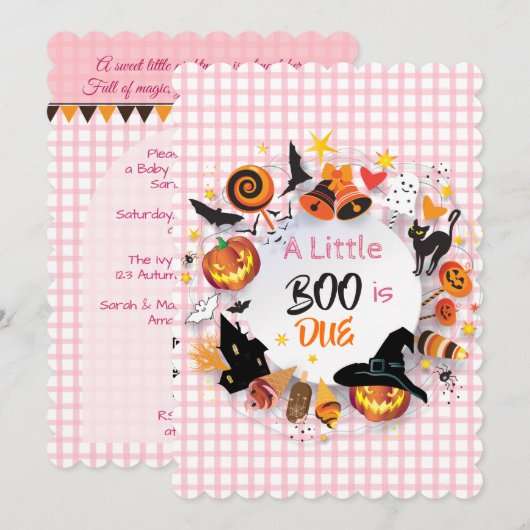 Eine kleine Geist ist fällig Pink Gingham QR Code Einladung (Vorne/Hinten)