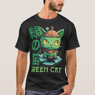 eine kleine grüne Katzen-Cartoon T-Shirt