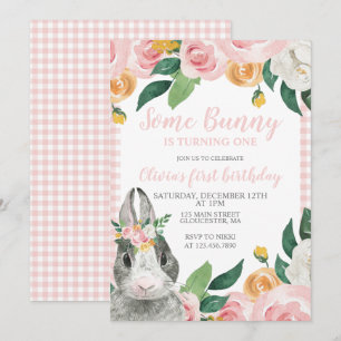 Eine kleine Hasenfreundin wird Eins Florale Geburt Einladung
