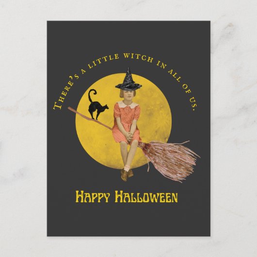 Eine kleine Hexe in ganz uns Halloween Postkarte (Vorderseite)