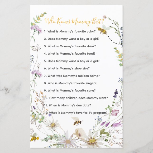 Eine kleine Honey Bee Baby Dusche, die Mommy Best  (Vorderseite)