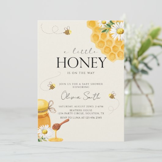 Eine kleine Honey Bee Honeycomb Babydusche Einladung (Stehend Vorderseite)