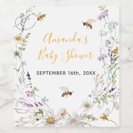 Eine kleine Honey Bee Wildblume Babydusche Weinetikett (Einzelnes Label)
