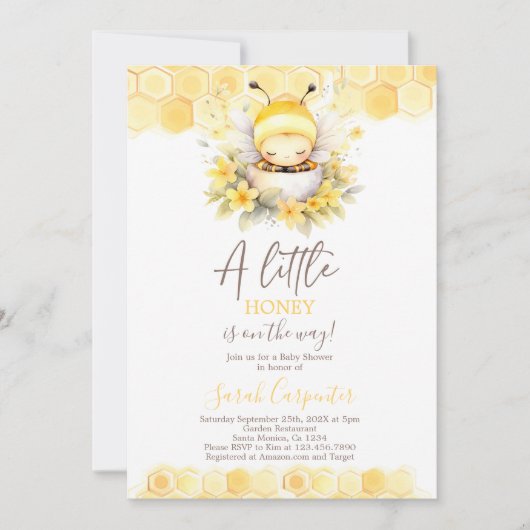 Eine kleine Honig-Neutral-Baby-Dusche Einladung (Vorderseite)