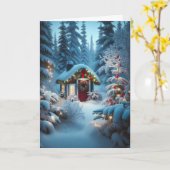 Eine kleine Hütte im Wald | Weihnachten Karte (Gelbe Blume)