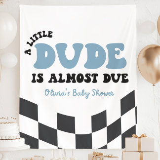 Eine kleine Kerl ist fast fällig Baby Shower Willk Wandteppich