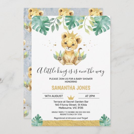 Eine kleine King Lion Crown Baby Dusche Einladung (Vorne/Hinten)