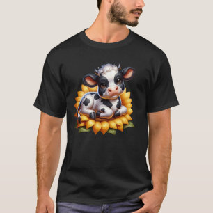 Eine kleine Kuh Schwarz und weiß gepunktet liegt i T-Shirt