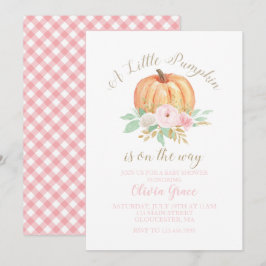 Eine kleine Kürbis-Baby-Dusche mit Blumen und rosa Einladung