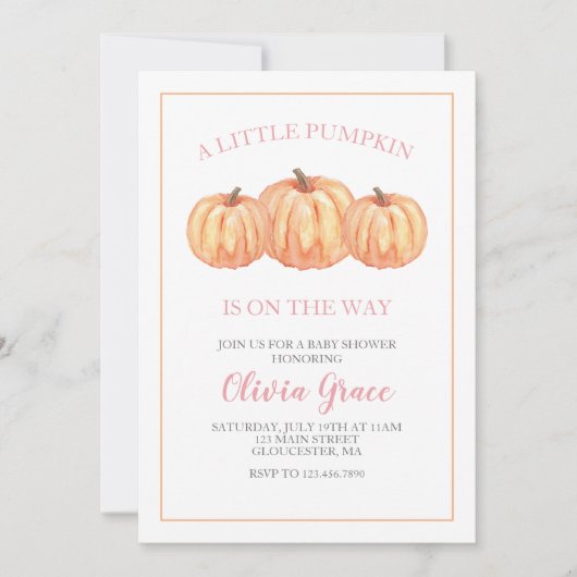 Eine kleine Kürbis-Baby-Dusche Rosa karierte Einla Einladung (Vorderseite)