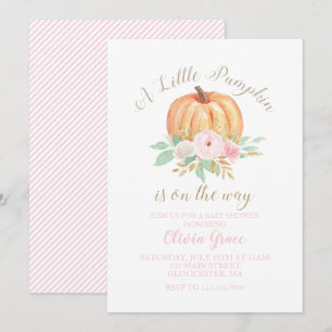 Eine kleine Kürbis-Baby-Party mit floralen rosa St Einladung