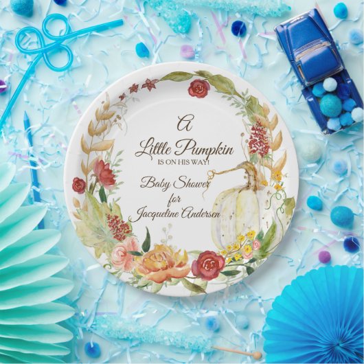 Eine kleine Kürbis-Babydusche Herbstblüte Pappteller (Party)