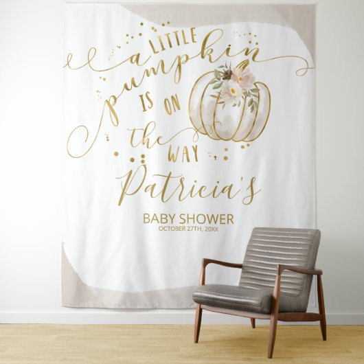 Eine kleine Kürbis-Babydusche im Hintergrund Wandteppich (Beispiel)