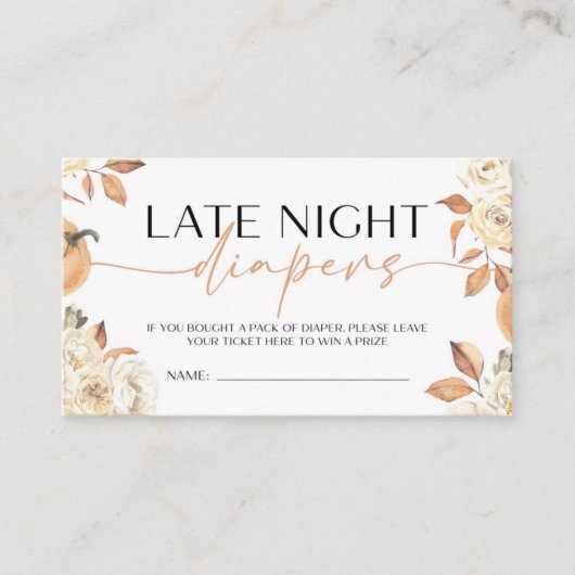 Eine kleine Kürbis-Babydusche Spät-Night Diapers Begleitkarte (Vorderseite)