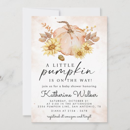 Eine kleine Kürbis-Blume Herbstdusche Einladung (Vorderseite)