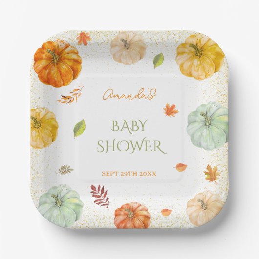 Eine kleine Kürbis Fall Botanische Babydusche Pappteller (Vorderseite)