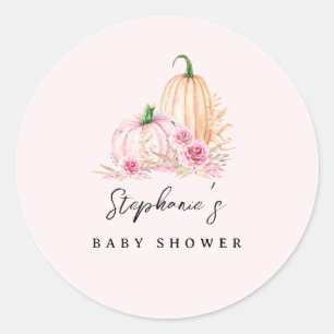 Eine kleine Kürbis-Rosa-Baby-Party Runder Aufkleber