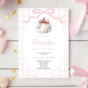 Eine kleine Kürbis-Rosa-Schleife Herbst-Baby-Party Einladung