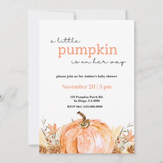 Eine kleine Kürbisbaby-Dusche - Einladung (Vorderseite)