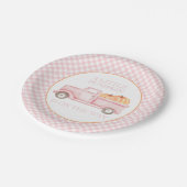 Eine kleine Kürbisdusche aus hellrosa LKW Pappteller (Schrägansicht)