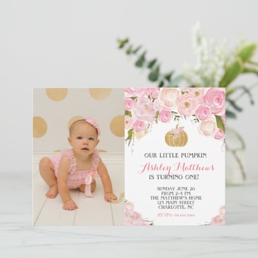 Eine kleine Kürbisfest-Glitzer-Goldparty Einladung (Stehend Vorderseite)