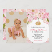 Eine kleine Kürbisfest-Glitzer-Goldparty Einladung (Vorne/Hinten)