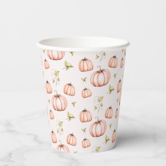 Eine kleine Kürbiskinderdusche Wasserfarbe Pappbecher (Rückseite)