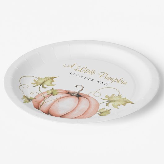 Eine kleine Kürbiskinderdusche Wasserfarbe Pappteller (Schrägansicht)