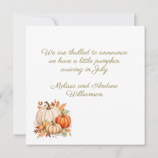 Eine kleine Kürbisschwangerschaft erwarten Ankündigung (Rückseite)