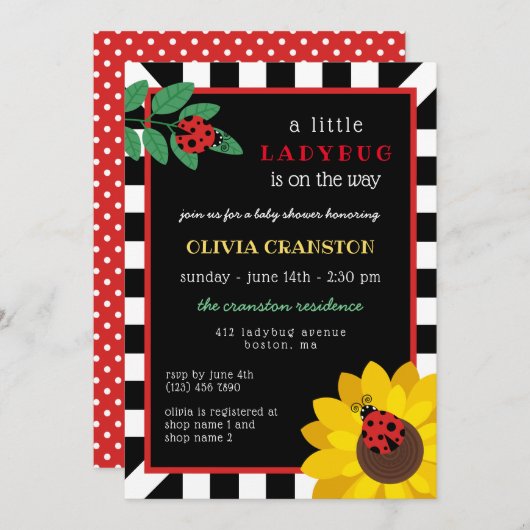 Eine kleine Ladybug-Babydusche Einladung (Vorne/Hinten)