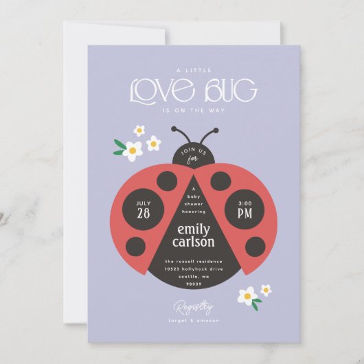 Eine kleine Liebe Bug Lila Baby Girl Dusche Einladung (Vorderseite)