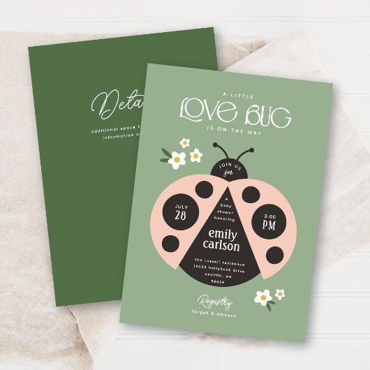 Eine kleine Liebe Bug Sage Green Baby Girl Dusche Einladung