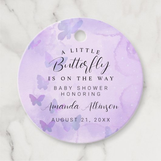 Eine kleine Lila Babydusche Geschenkanhänger (Vorderseite)