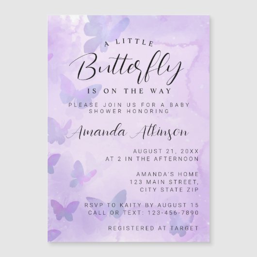 Eine kleine Lila Babydusche Magneteinladung (Vorderseite)