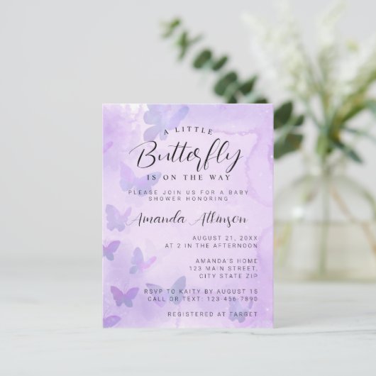 Eine kleine Lila Babydusche Postkarte (Stehend Vorderseite)